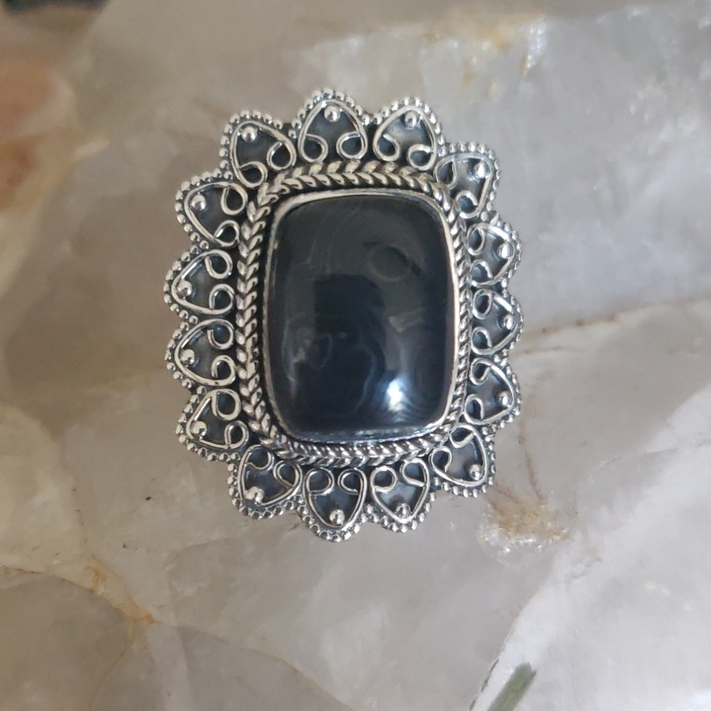 Psilomelane Sterling Silver Ring
